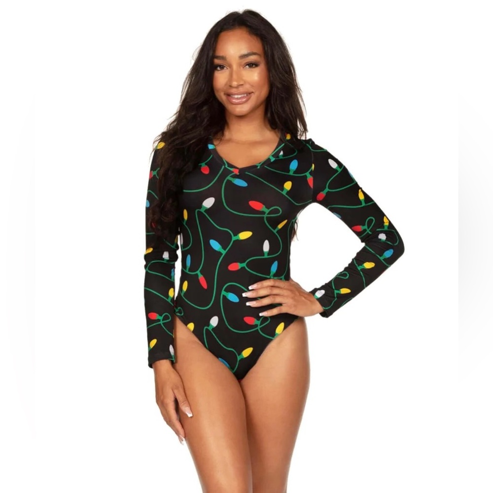 STRING OF CHRISTMAS LIGHTS BODYSUIT size small, Tipsy Elves, NWOT